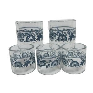 5 Vintage Pyrex Glass Napkin Ring Old Town Blue 1.5" Replacements